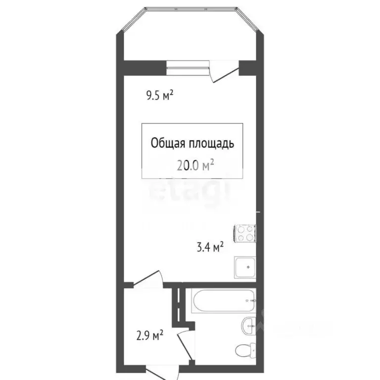 Студия Новосибирская область, Новосибирск ул. Виктора Уса, 9 (22.1 м) - Фото 1
