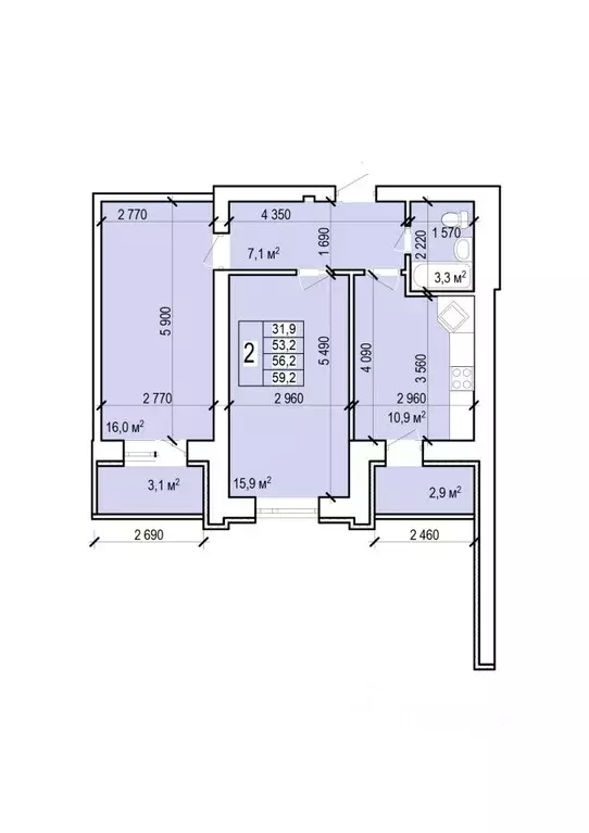 2-к кв. Саратовская область, Энгельс Новобазарная ул., 4 (59.2 м) - Фото 0