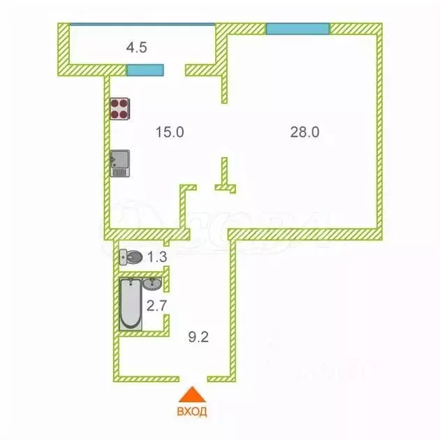 1-к кв. Тюменская область, Тюмень ул. Василия Гольцова, 10 (57.8 м) - Фото 2