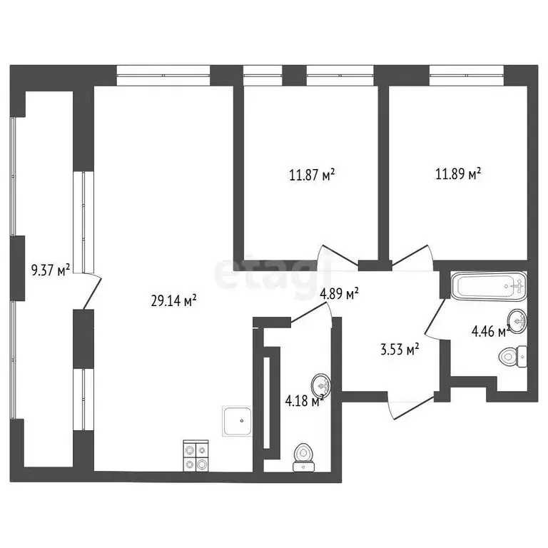 2-комнатная квартира: Тюмень, Харьковская улица, 72Б (79 м) - Фото 0