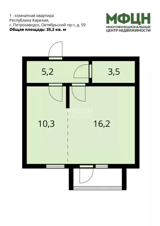 1-к кв. Карелия, Петрозаводск Октябрьский просп., 59 (35.2 м) - Фото 2