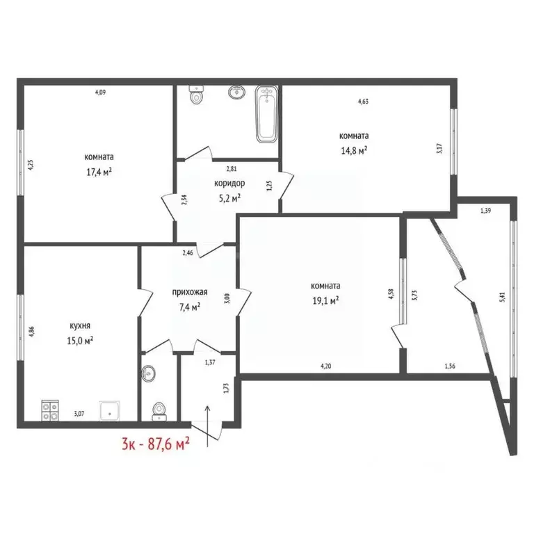 3-к кв. Свердловская область, Екатеринбург ул. Фурманова, 66 (87.6 м) - Фото 2