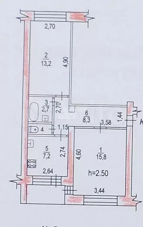 2-к. квартира, 48,6 м, 1/5 эт. - Фото 0