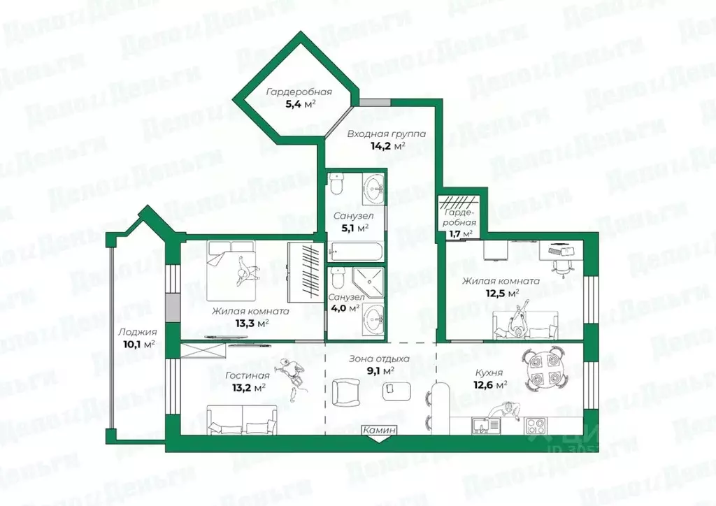 3-к кв. кировская область, киров ул. героя ивана костина, 1 (101.2 м) - Фото 1