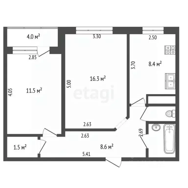 2-к кв. Татарстан, Набережные Челны 6-й комплекс, 1 (50.2 м) - Фото 1
