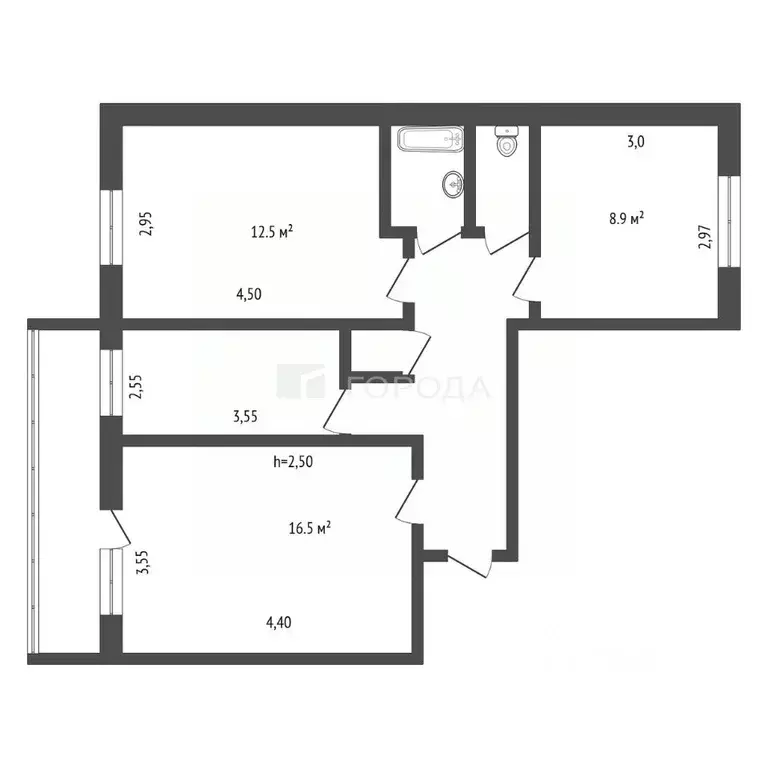 3-к кв. Кемеровская область, Новокузнецк ул. 40 лет ВЛКСМ, 102 (63.0 ... - Фото 2