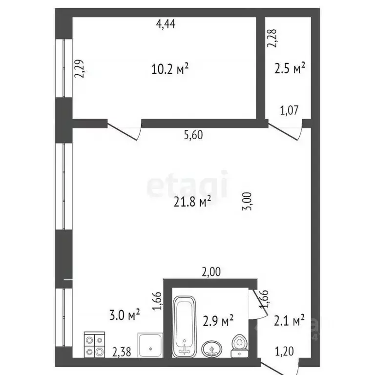 2-к кв. Кемеровская область, Юрга Строительная ул., 33 (43.4 м) - Фото 0