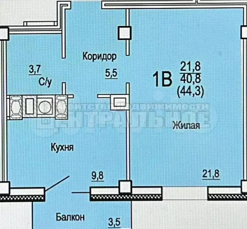 1-к. квартира, 44,3 м, 5/10 эт. - Фото 0