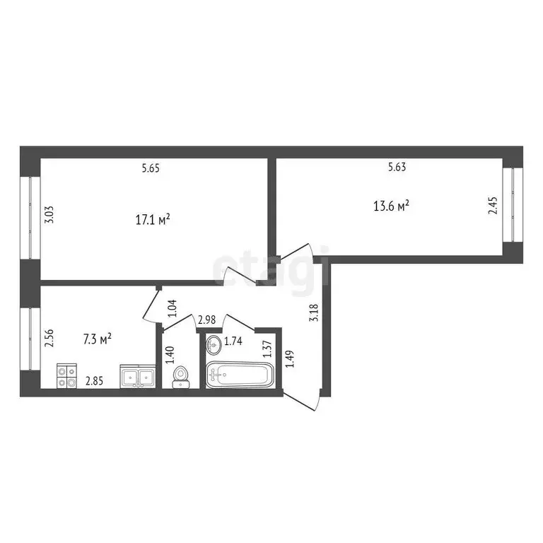 2-комнатная квартира: Абакан, Торговая улица, 8 (50.6 м) - Фото 0