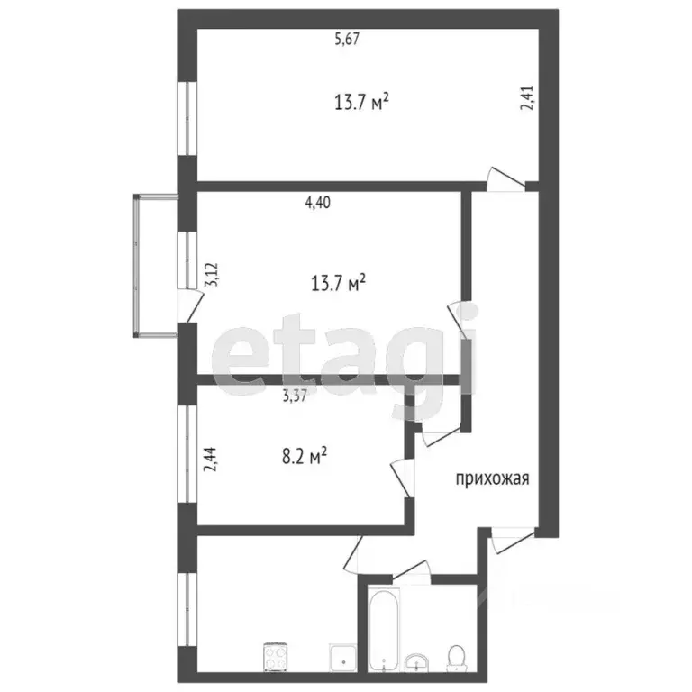 3-к кв. Ханты-Мансийский АО, Сургут ул. Энтузиастов, 37 (54.4 м) - Фото 2
