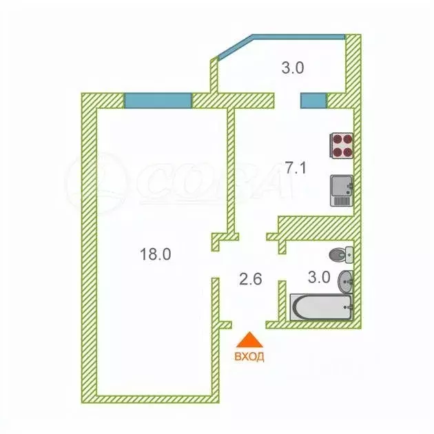 1-к кв. Тюменская область, Тюмень ул. Алексея Леонова, 32 (30.2 м) - Фото 1