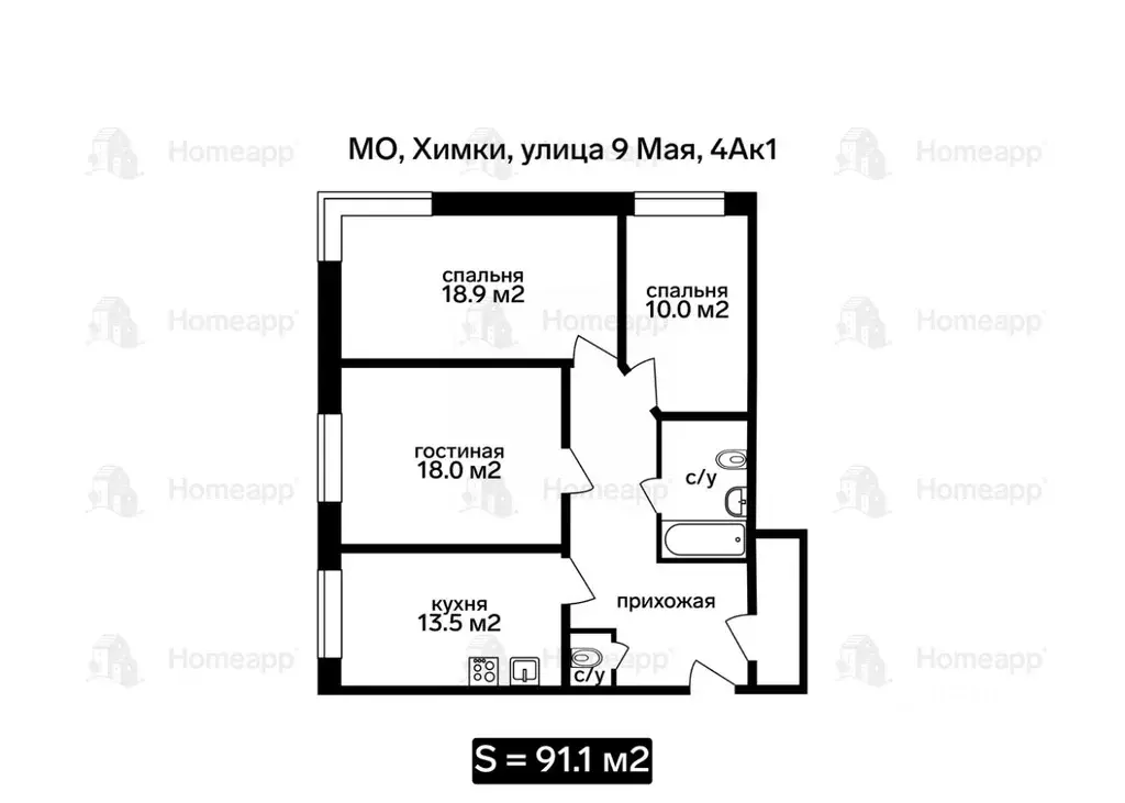 3-к кв. Московская область, Химки 9 Мая ул., 4Ак1 (91.1 м) - Фото 1