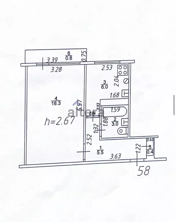 1-к кв. Татарстан, Казань ул. Маршала Чуйкова, 44 (34.0 м) - Фото 2