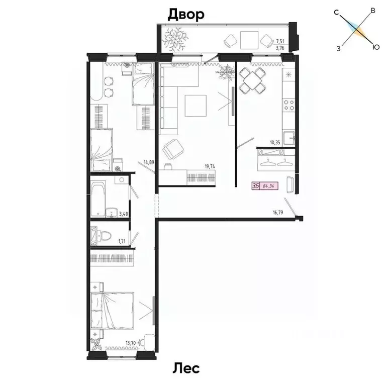 3-к кв. Томская область, Томск тракт Иркутский, 185Б (84.34 м) - Фото 0