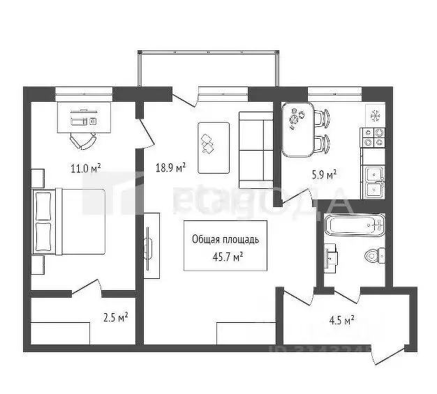 2-к кв. Новосибирская область, Новосибирск ул. Тимирязева, 79 (45.7 м) - Фото 1