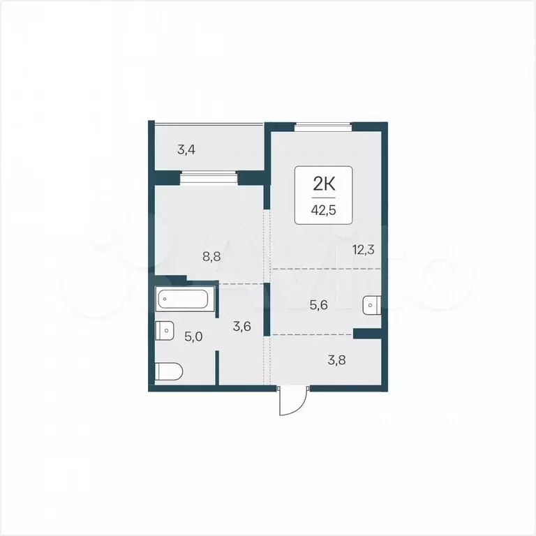2-к. квартира, 42,5 м, 9/18 эт. - Фото 0