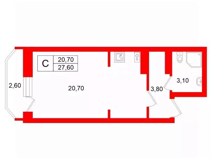 Студия Санкт-Петербург просп. Металлистов, 117 (27.6 м) - Фото 2