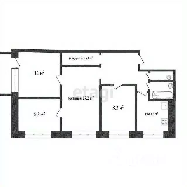 4-к кв. Белгородская область, Белгород ул. Апанасенко, 53А (62.8 м) - Фото 2