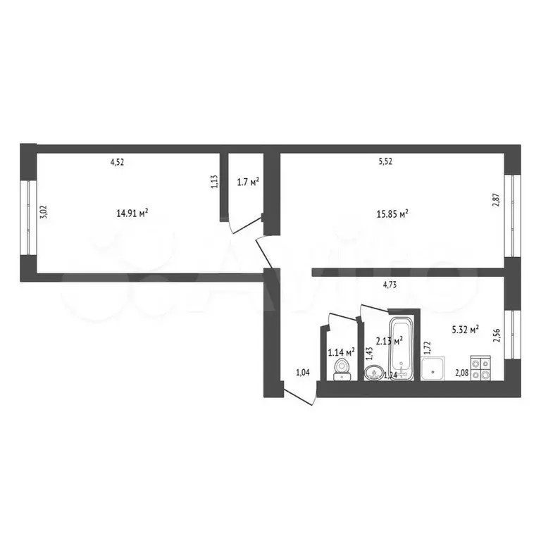 2-к. квартира, 46,9 м, 1/5 эт. - Фото 0