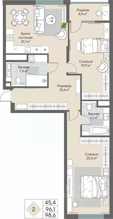 2-к кв. Свердловская область, Екатеринбург ул. Нагорная, 16 (98.6 м) - Фото 1