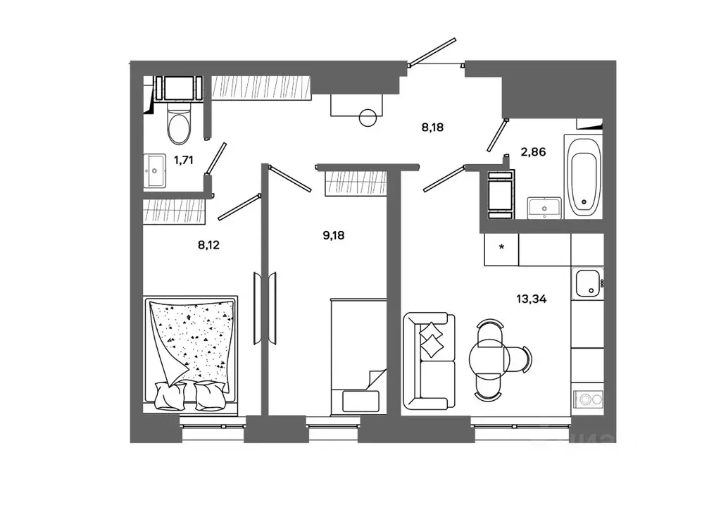 2-к кв. Ханты-Мансийский АО, Сургут 30А мкр,  (43.39 м) - Фото 0