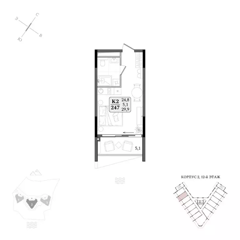 Студия Крым, Алушта муниципальный округ, пос. Бондаренково Летто жилой ... - Фото 2
