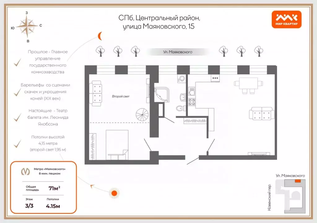 2-к кв. Санкт-Петербург ул. Маяковского, 15 (70.7 м) - Фото 1