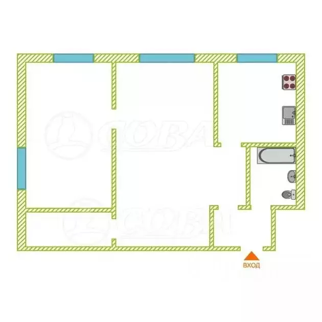 2-к кв. Тюменская область, Тюмень Северная ул., 35 (45.3 м) - Фото 2