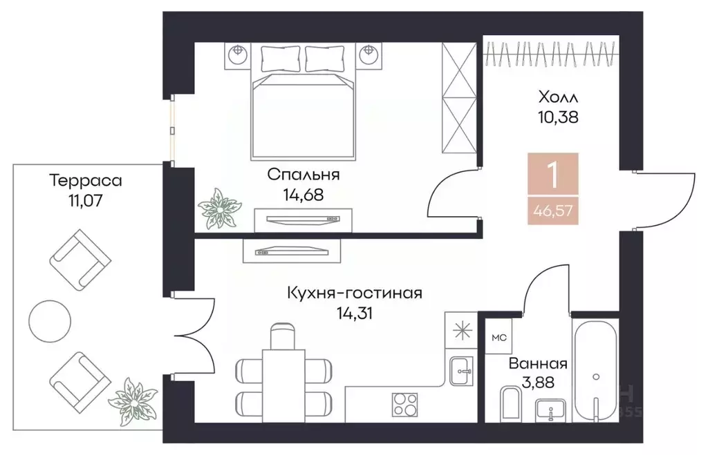 1-к кв. Рязанская область, Рязанский район, Полянское с/пос, с. Поляны ... - Фото 0