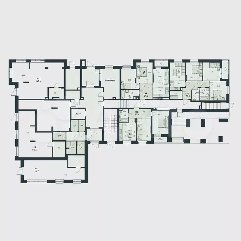 5-к. квартира, 70,9 м, 1/8 эт. - Фото 1