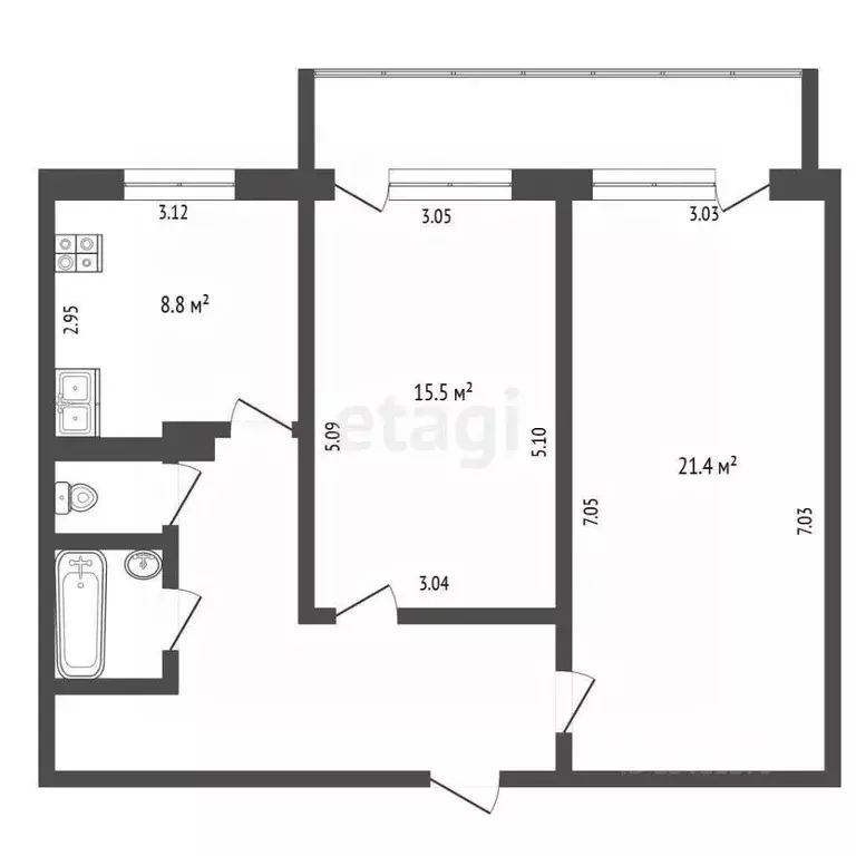 2-к кв. Белгородская область, Белгород Почтовая ул., 84 (63.3 м) - Фото 1