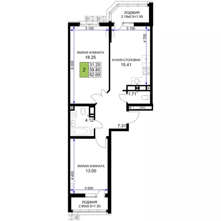 2-к кв. Краснодарский край, Краснодар Воронежская ул., 47/39 (62.69 м) - Фото 1