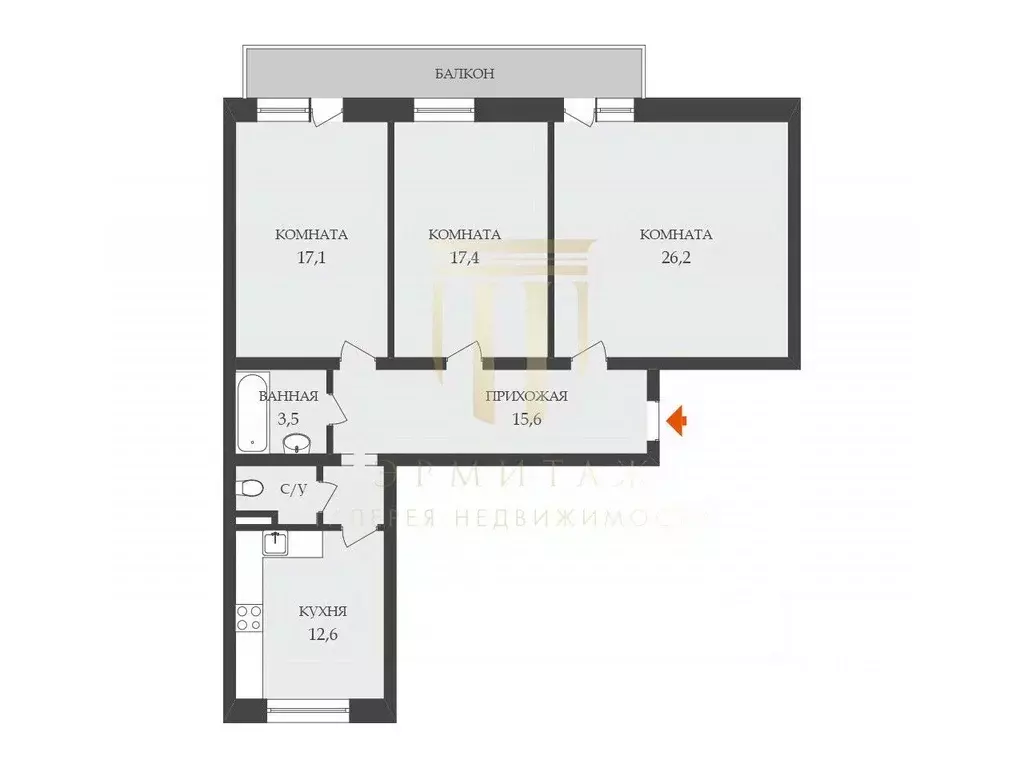 3-к кв. Санкт-Петербург ул. Севастьянова, 16 (94.0 м) - Фото 2