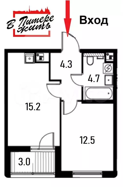 1-к. квартира, 38,5 м, 2/14 эт. - Фото 0