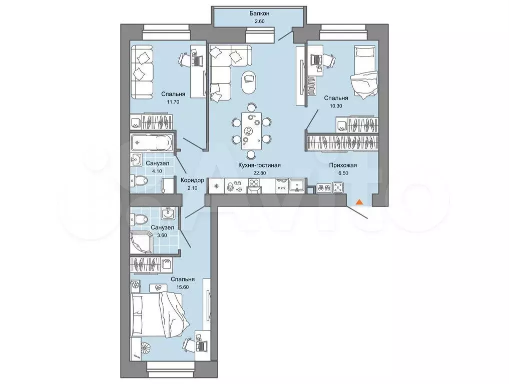 3-к. квартира, 78 м, 3/8 эт. - Фото 0