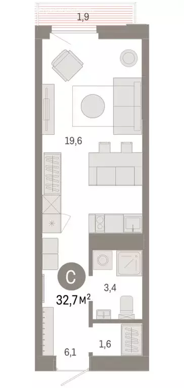 Квартира-студия: Тюмень, жилой комплекс Зарека (32.72 м) - Фото 1