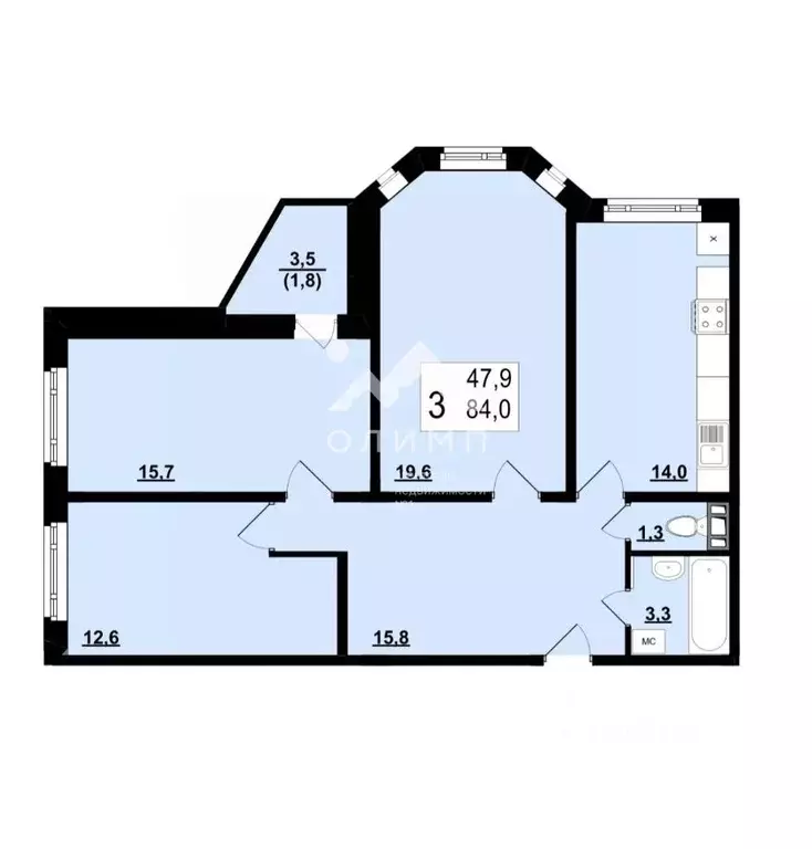 3-к кв. Ярославская область, Ярославль ул. Ньютона, 31к2 (82.2 м) - Фото 2
