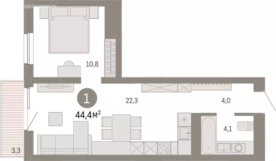 1-комнатная квартира: Екатеринбург, улица Войкова, 15 (44.39 м) - Фото 0