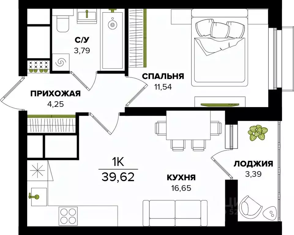 1-к кв. Тульская область, Тула  (39.62 м) - Фото 0
