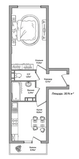 Продаётся 1-к квартира, 38.94 м - Фото 1