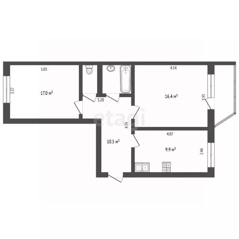 2-к кв. Вологодская область, Вологда Водники мкр, ул. Северная, 34 ... - Фото 2