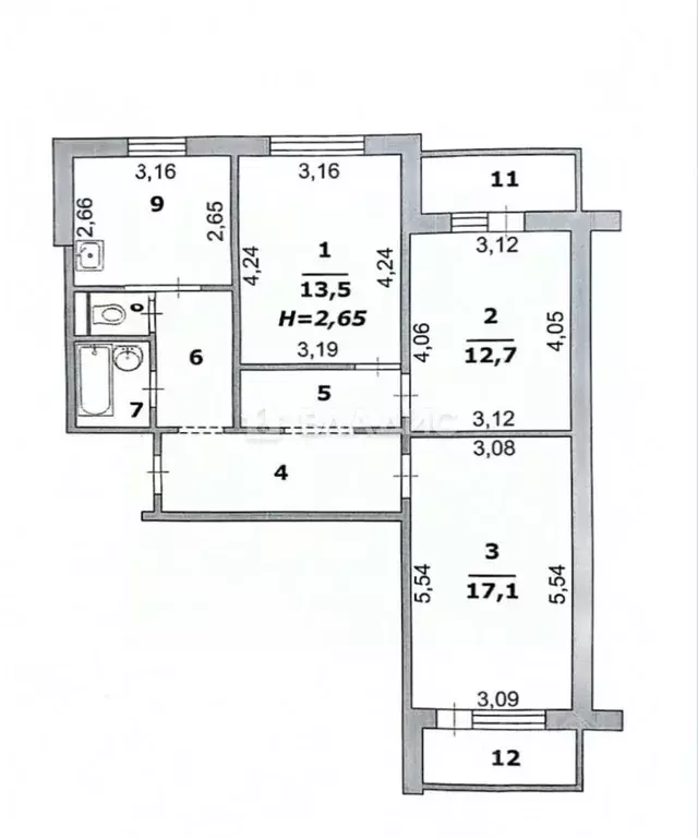 3-к кв. Белгородская область, Белгород ул. Щорса, 45а (71.0 м) - Фото 2