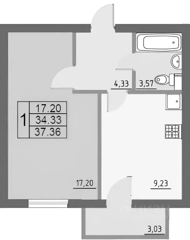 1-к кв. Смоленская область, Смоленск ш. Киевское, 53 (36.4 м) - Фото 2
