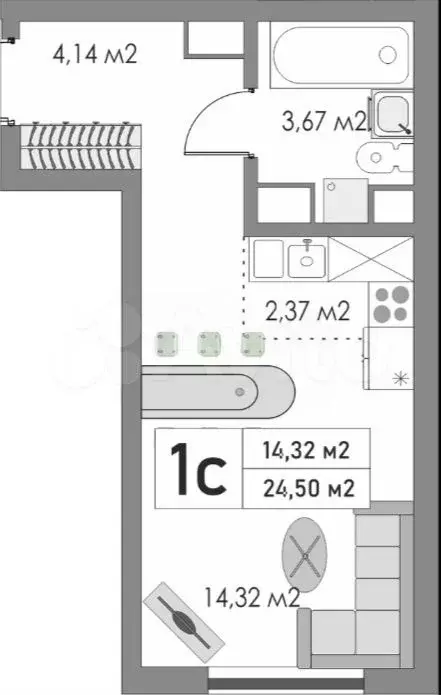 Квартира-студия, 24,5 м, 4/9 эт. - Фото 0