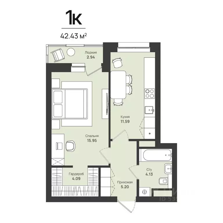 1-к кв. Пермский край, Пермь Уинская ул., 54 (42.43 м) - Фото 1