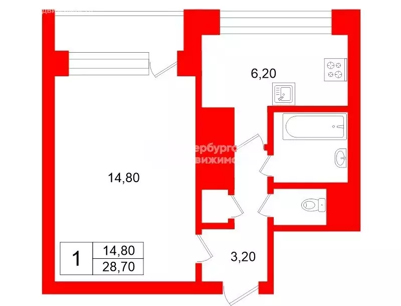 1-комнатная квартира: Санкт-Петербург, улица Доблести, 26к2 (27.6 м) - Фото 1