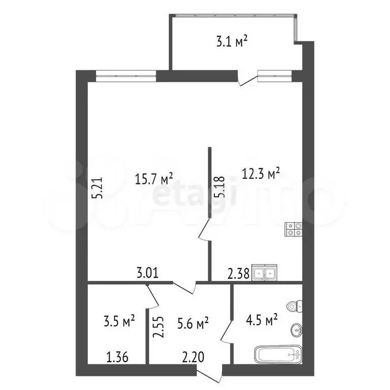 1-к. квартира, 41,6 м, 2/25 эт. - Фото 0