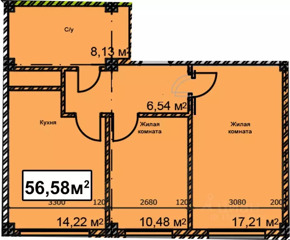 2-к кв. Ставропольский край, Ессентуки ул. Благодатная, 22к2 (56.58 м) - Фото 1
