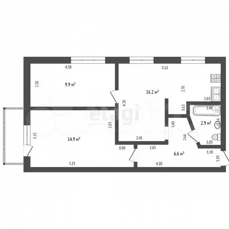 3-к. квартира, 50,5 м, 2/5 эт. - Фото 0