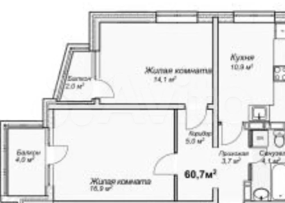 2-к. квартира, 61 м, 14/16 эт. - Фото 0